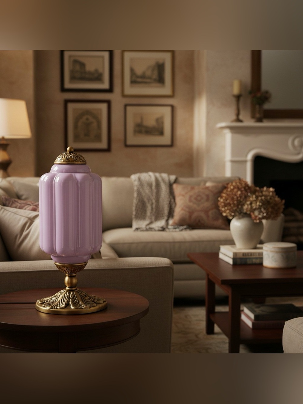 Anthropologie Eloise Scallop Milk Glass Table Lamp Lavender/ Brass NIB Corded - Picture 2 of 6